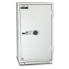 Front view of burton firebrand xl size 2 showing closed white door with digital keypad lock and handle