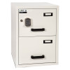burton fireproof filing cabinet 2 drawer shown closed with keypad lock and black handles on a white background