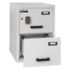 burton fireproof filing cabinet 2 drawer with the lower drawer open showing the inside storage space