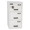 burton fireproof filing cabinet 3 drawer in white metal with electronic lock, closed drawers visible