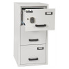 Burton fireproof filing cabinet 3 drawer with the top drawer open showing a digital lock and handle