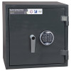 Front view of firesec 1060 size 1 showing the closed door with keypad and handle on a dark grey safe