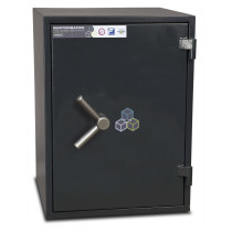 firesec 1060 size 2 safe shown closed with a metal handle and black exterior