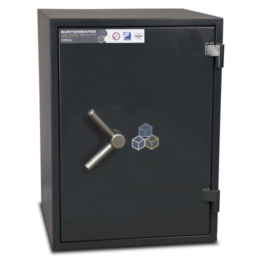 firesec 1060 size 2 safe shown closed with a metal handle and black exterior