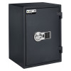 angled view of firesec 460 size 3 showing dark grey body with silver combination lock on front panel