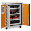 Ceb810C Cemo Large Lockex Cabinet with castors and angled doors open showing storage shelves inside