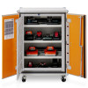 Ceb810C Cemo Large Lockex Cabinet with castors and both front doors open showing shelves inside with various items