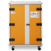 Front view of the Ceb810C Cemo Large Lockex Cabinet showing orange doors and castors at the base