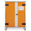 Front view of large basic cemo lockex in orange with central silver panel and black handle