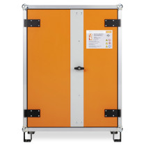 Front view of large basic cemo lockex in orange with central silver panel and black handle