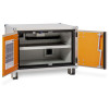 Open empty Ceb85F Cemo Lockex Charging Cabinet showing internal shelf and orange doors angled view