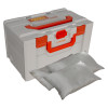 battery fire protection box with two grey pads placed in front on a white background