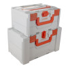 celisafe2l stacked showing two storage boxes with orange handles and locks in an angled view