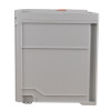 Side view of a pale grey battery fire protection box with a simple rectangular design and subtle detailing