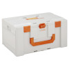 White Celisafe3Xl Cemo Li Safe 3 Xl box with orange handle and locking clips shown closed at an angle