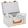 Celisafe3Xl Cemo Li Safe 3 Xl open white box with silver lid interior and white fire pillows inside and on the edge