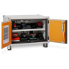 Open Cep85F Premium Small Cemo Lockex Cabinet Feet showing angled doors and internal shelving with items inside