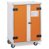 premium plus cemo lockex with orange double doors and castors at the base for easy movement