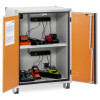 large premium plus cemo lockex angled with both doors open showing two shelves with power tools and charging cables inside