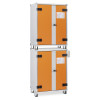 Large premium plus cemo lockex units stacked vertically with orange and white doors and black handles
