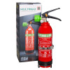 Red Cfmm1L Ceasefire Multi Max L Ion Fire Extinguisher 1L with green nozzle and black handle next to its box