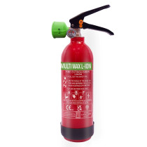 Cfmm1L Multimax 1L L Ion fire extinguisher front view showing red cylinder with green label and black handle
