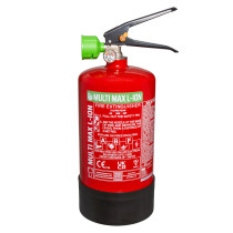 Red Cfmm3L Ceasefire Multi Max L Ion Fire Extinguisher 3L with black base and green nozzle top shown from the front