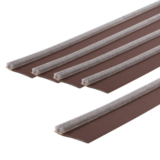 Close-up of several brown single surface mounted seal pack strips with a grey sealing edge visible
