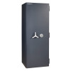 chubbsafes duoguard 300 safe shown from an angled view with dark grey body and white handle and dial