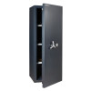 Chubbsafes Duoguard 300 safe with the door ajar showing interior shelves