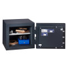 chubbsafes duoguard 40 safe with door open showing shelves holding jewellery, watch, camera and blue lockbox