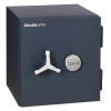 Angled view of chubbsafes duoguard 60 safe showing dark grey body and silver combination lock and handle