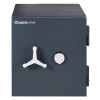 Front view of a dark grey chubbsafes duoguard 60 safe with a silver handle and lock mechanism