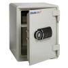 chubbsafes executive 40 safe with door ajar showing locking mechanism and empty interior shelves