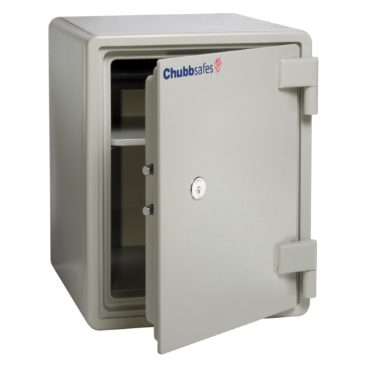 chubbsafes executive 40 safe with door ajar showing interior shelves and locking bolts