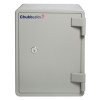 Front view of the chubbsafes executive 40 safe showing the door with lock and hinges on a plain background