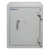 Front view of the Chubbsafes executive 65 safe showing the handle, lock, and hinges on the grey door