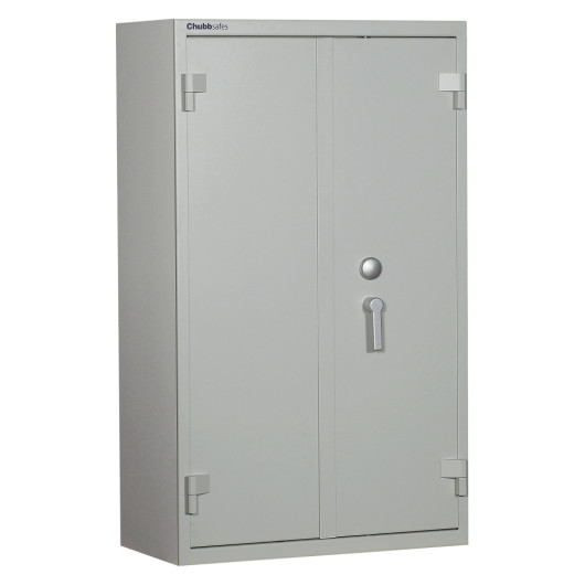 Front view of the chubbsafes forceguard size2 showing closed double doors with handle and lock