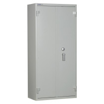 Front view of a grey Chubbsafes Forceguard Size3 unit with two doors and a central lock handle