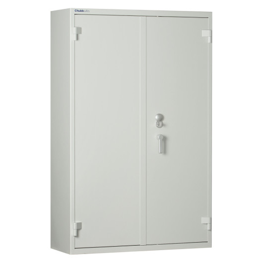 Chubbsafes ForceGuard Size4 shown from an angled view with closed double doors and locking mechanism visible