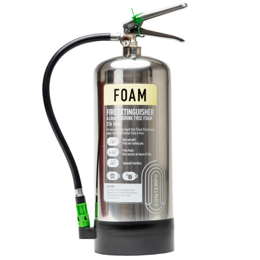 Image of the Chk6Fffss Contempo 6Ltr Fluorine Free Foam Fire Extinguisher front showing the label and nozzle details