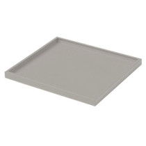 A square light grey metal spill tray or shelf panel with a raised edge on all sides and a smooth flat surface.