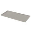 A rectangular grey metal spill tray or shelf panel with a raised edge on all sides.