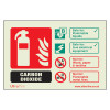 A Cscrl Co2 Fire Extinguisher Sign Landscape Front showing fire extinguisher symbol with usage and safety information