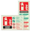 Image of Cscrl Cscrp Co2 Fire Extinguisher Signs Group showing fire extinguisher icon, flames, and safety information text