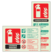 Image of Cscrl Cscrp Co2 Fire Extinguisher Signs Group showing fire extinguisher icon, flames, and safety information text