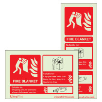 Sign showing fire blanket symbol and usage instructions in the Csfbrl Csfbrp Fire Blanket Signs Group