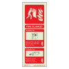 Csfbrp Fire Blanket Sign Portrait Front showing person holding blanket near flames on red background