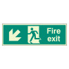 Fire Exit Sign - Arrow Down Left - Photoluminescent - Rigid Plastic 