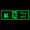 Fire Exit Sign Arrow Down Left Glow-in-the-Dark
